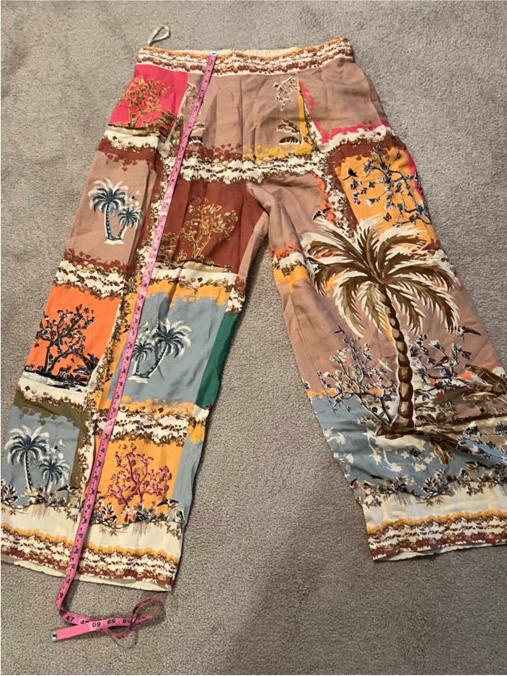 Anthropologie Peach Multi Patchwork Wide-Leg Pants - Picture 7 of 10